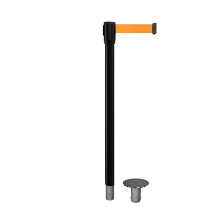 MONTOUR LINE Retractable Belt Removable Stanchion, 2ft Black Post  9ft. Fl.Org Belt MX530R-BK-FOR-90